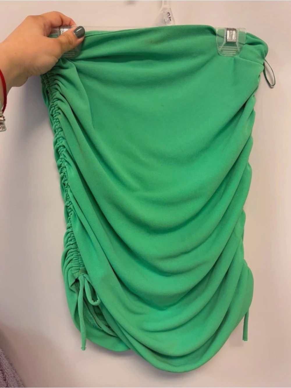 Zara Bright Green Ruched Side-Tie Mini Skirt